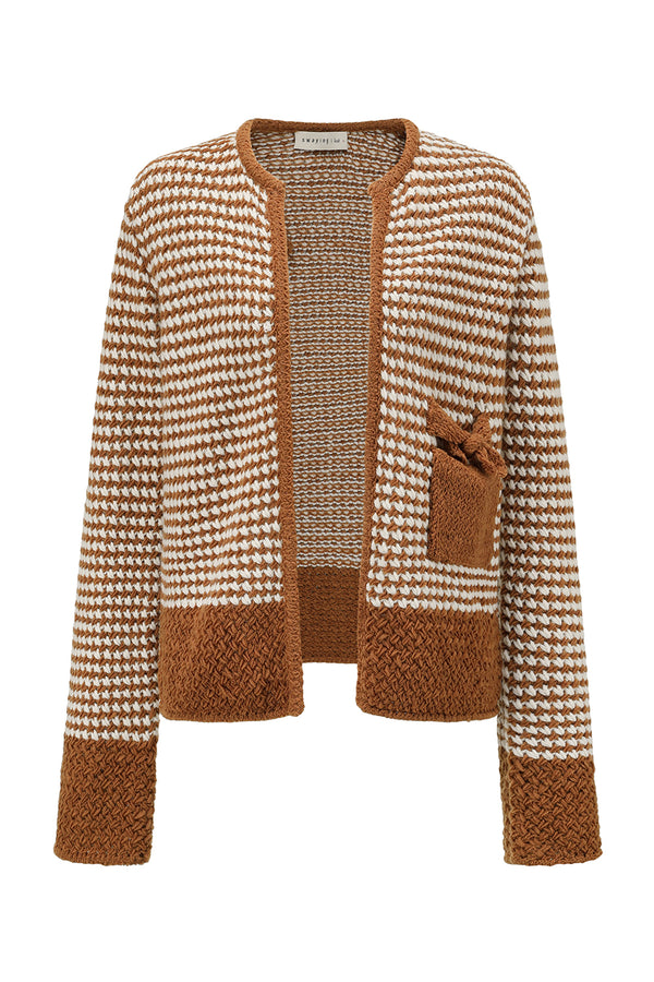 SWAYING 25 Autumn/Winter Chunky Striped Pocket Detail Cardigan SW-SW25AW1T28C1S2-LZ Chestnut Brown
